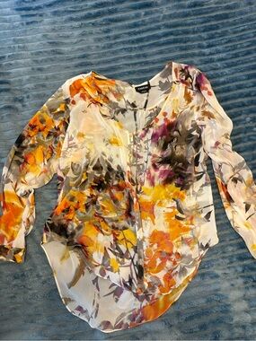 Bebe Floral Sheer Button-Front Blouse - Yellow Orange Multi